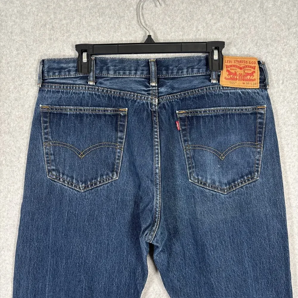 Levis 505‎ Jeans Mens 38x34 Straight Leg Medium Classic Wallet Faded 100% Cotton